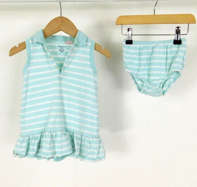 Baby Girl Ralph Lauren Mint Green Stripe Polo Dress Set Aged 9 Months  - Image 1 of 4