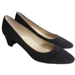Talbots Suede Pumps Black Classic Capsule Almond Toe Suede Block Heel 8.5 Medium - Picture 1 of 7