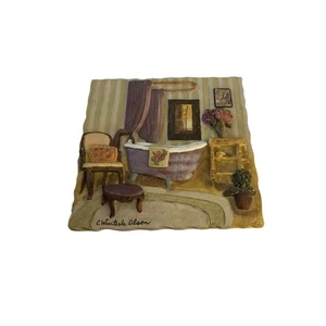 Vintage 3D Bathroom Ceramic Tile C Winterle Olson Wall Hanging Plaque 5.5"x5.5" - Picture 1 of 2