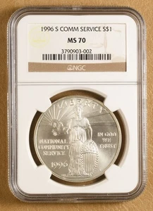 1996 S Community Service Commemorative Silver Dollar NGC MS70 - Picture 1 of 2