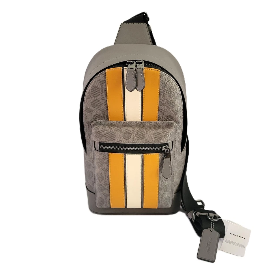Bolso Bandolera Universitario Coach CV923 West Pack Signature Lona Gris Tiza Ocre Foto 1 de 4