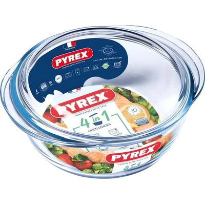 Pyrex Essentials Round Casserole Dish 2.1L Glass with Lid Oven Freezer Safe - Image 1 of 3