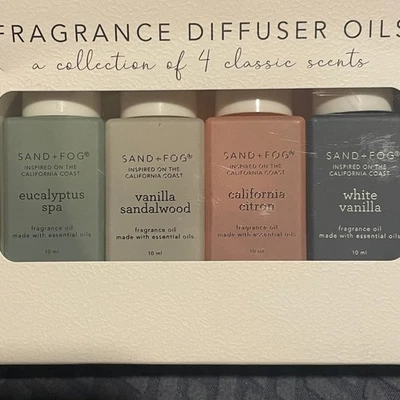 SAND + FOG Fragrance Diffuser Oils Set 4 Eucalyptus Spa Vanilla Sandalwood New - Image 1 of 2