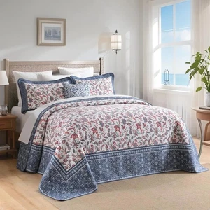 100% Cotton 120"x102" Oversized Queen Bedspread - Vintage Floral Extra Large ... - Picture 1 of 9