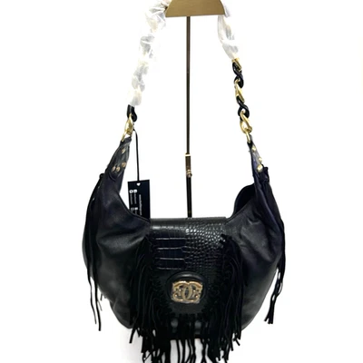 Sharif Legacy Museum Crocodile Embossed Leather Fringe Hobo $238 - Image 1 of 4