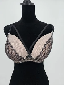 Victoria's Secret 36DD Pink Black Lace Very Sexy Push Up Bra Add 1 Cup Bra VS - Picture 1 of 4