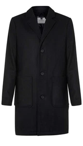 NEW Topman Single Breasted Long Overcoat Jacket With Wool - Black - XXL - Picture 1 of 9