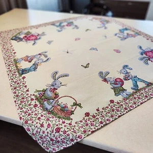 Easter Table Topper Fabric Tablecloth Bunny Eggs Holiday Tapestry Table cloth - Picture 1 of 16