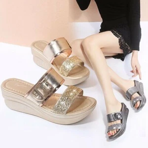 Women's Platform Wedge Shoes Summer Open Toe Sandals Slippers Casual Sandalias - Picture 1 of 8