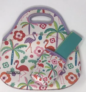 Koverz Neoprene Lunch Bag Tote 3 Piece Set Zippered Tropical Insulated Lunch Box - Picture 1 of 4