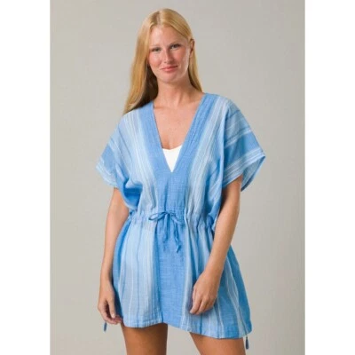 Túnica prAna Marina Bay tamanho pequeno (S) capa de maiô gola V manga curta céu claro - Imagem 1 de 4