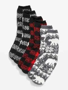 NUEVO CON ETIQUETAS Old Navy Paquete de 3 Calcetines Acogedores Oso de Isla Justa Búfalo a Cuadros Orugosa Hombre - Imagen 1 de 8