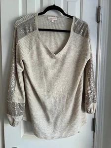 Hailey & Co Tan Long Sleeve Shirt Size Large With Sparkles On Sleeves - Picture 1 of 4