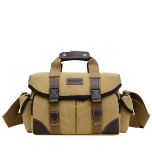 Vintage Waterproof Canvas Camera Bag Shoulder Insert Case For Nikon Canon Sony - Picture 1 of 21