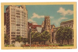 SUNKEN GARDENS CHRIST CHURCH 13th Locust St Louis Missouri Postcard MO Linen - Picture 1 of 2