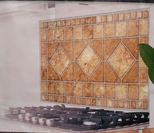 Kitchen Stove Backsplash Sticker / Wall Decal (30"x18") BROWN TILES #1 , GR - Picture 1 of 20