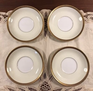 LOTE DE 4 PLATILLOS NORITAKE GRACEWOOD LLANTAS LLAVE GRIEGAS DORADAS EN MARFIL/CREMA USADO EN EXCELENTE ESTADO - Imagen 1 de 8
