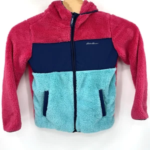 Eddie Bauer Kids Full Zip Hooded Long Sleeve Jacket Multicolor Fleece L 14-16 - Picture 1 of 8