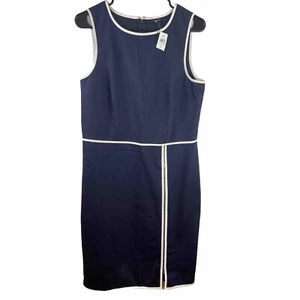 Abito donna Ann Taylor taglia 10 tubino tubino carriera blu navy bianco zip davanti - Foto 1 di 5