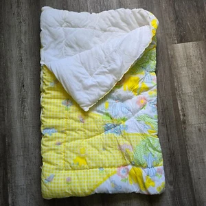 Vintage Baby Sleeping Bag Yellow Gingham Blanket Nursery Animal Theme Zip Up - Picture 1 of 12