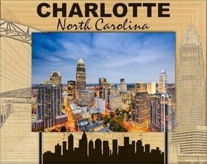 Marco de imagen de madera grabado con láser de Charlotte Carolina del Norte paisaje (4 x 6) - Imagen 1 de 2