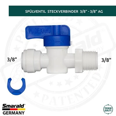 SMARALD® Spülventil 3/8" - 3/8" Steckverbinder m. AG Schlauch Umkehrosmose Wasserfilter