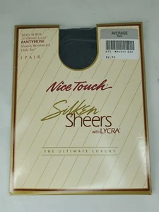 VTG Nice Touch Pantyhose Silken Sheer Average Black Control Top Reinforced Toe - Picture 1 of 5