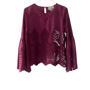Blusa Anthropologie Chloe Oliver Bordada Manga Campana Rosa Talla Pequeña - Imagen 1 de 8