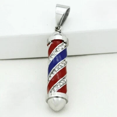 NUEVO DGGift Inc Para hombres Acero Inoxidable Circonita cúbica Rojo Azul Barbero Poste Dije Colgante + Caja Foto 1 de 3