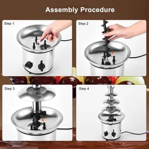 JY 4 Tier Electric Chocolate Fondue Fountain Machine For Parties Stainless Steel - Picture 1 of 24