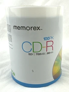 Memorex CD-R 100 Pack, 80 Minute, 52X, 700 MB, Sealed NOS, Free Shipping - Picture 1 of 7
