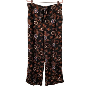 Anthropologie Pants Womens Size 10 Black Floral Linen Blend Wide Leg Boho Retro - Picture 1 of 10