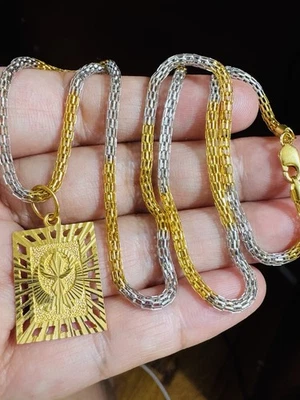 22K 916 Fine Real Gold 21.5”/22” long Rectangle Set Necklace 13.5g 3.mm - Image 1 of 4