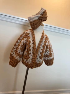 Crochet Granny Hexagonal Cárdigan y Diadema Conjunto Talla 2-4 Años - Imagen 1 de 10