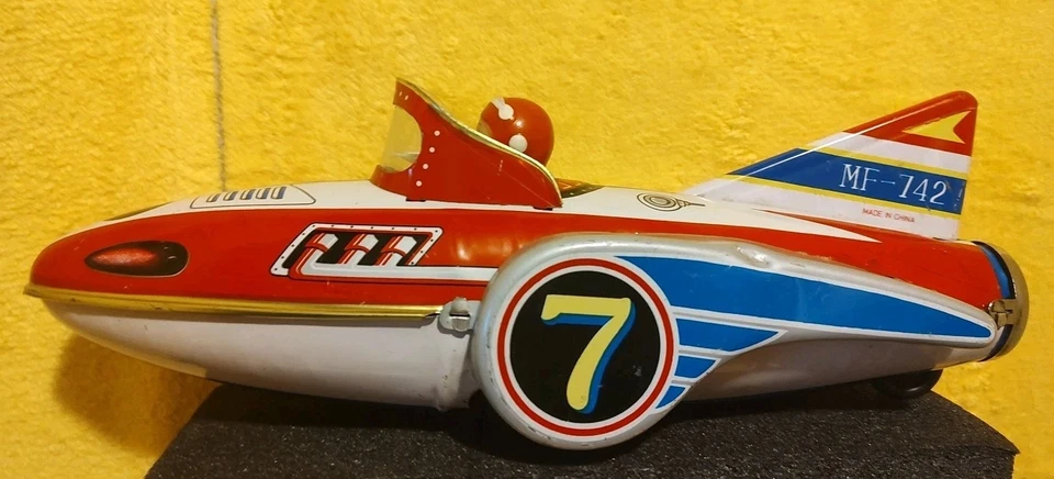 Great Flying Boat Friction Tin Toy Space Ship Car MF-742 Vintage  - Image 1 of 4