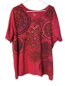 Catherines Liz & Me Top T-Shirt Donna 1X 18/20 Rosa Astratta Casual BoHo Comoda - Foto 1 di 17