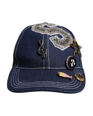 Gorra de béisbol de mezclilla Dolce & Gabbana adornos de cristal sombreros azules para mujer Foto 1 de 4