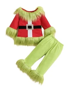 6-12 Monate Kinder Grinch Stil Weihnachtskostüm 2-teiliges Outfit Oberteil und Hose - Bild 1 von 2
