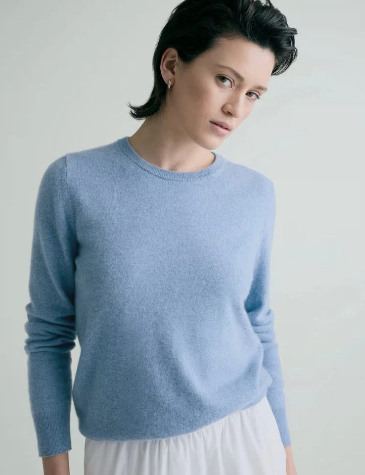 Suéter Pullover Quince Mongolian Cashmer Cuello Redondo Mujer’s XS Azul Foto 1 de 4