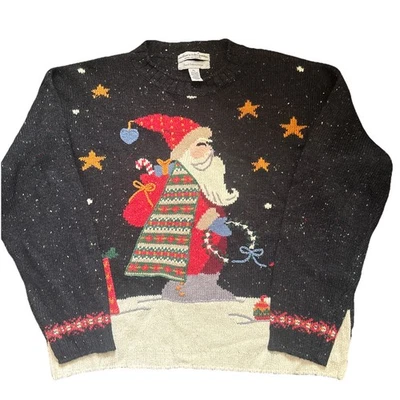 Suéter de Navidad bordado a mano de colección para mujer Petite L Northern Isles St.nick Foto 1 de 4