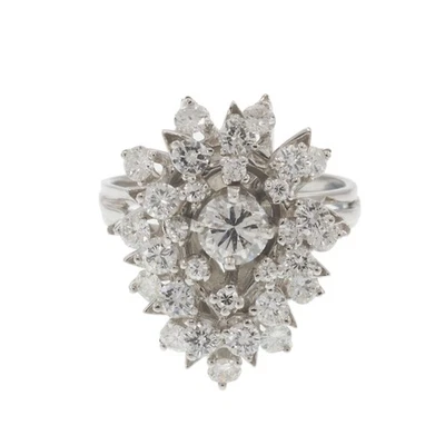 Anillo racimo cascada diamantes oro blanco 18 quilates era retro vintage Foto 1 de 4
