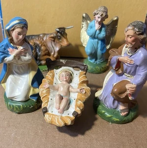 Vintage Papier Mache Nativity Set- Mary, Joseph, Baby Jesus, Angel, Cow - 1950's - Picture 1 of 21