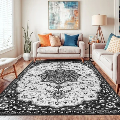 Alfombras Rugshop para sala de estar alfombras tradicionales medallón dormitorio alfombras negras 8x10 Foto 1 de 4