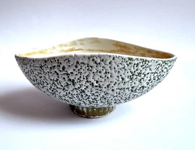 SHAWNEE Planter Splatter Atomic Speckled Green White Bowl Vase 7.75” W X 3.5” T - Image 1 of 4