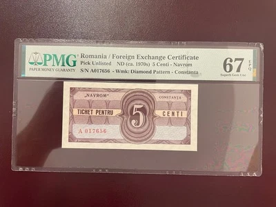 Romania Navrom Constanta 1970 5 centi Foreign Exchange Certificate pmg 67 - Image 1 of 2