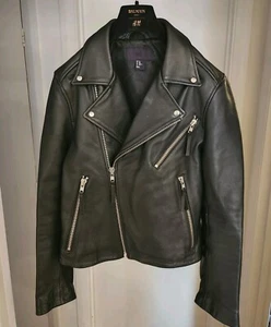 H&M studio premium Leather Biker Jacket suede arm patch size S Small 34/36 NEW - Picture 1 of 16