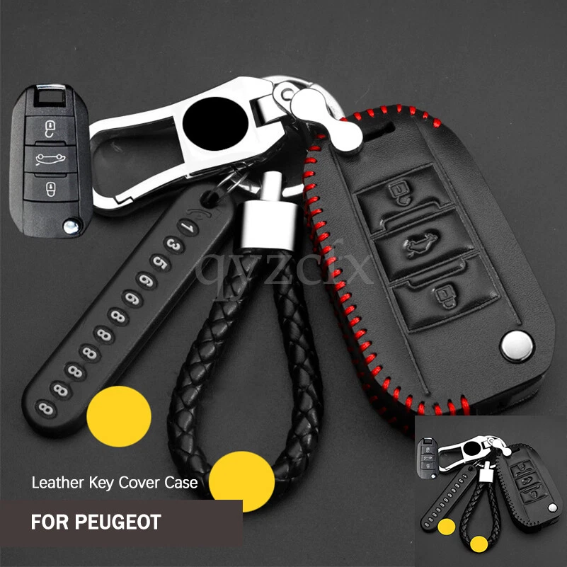 Cubierta de llave inteligente de cuero genuino negra para Peugeot 308 508 3008 Foto 1 de 4