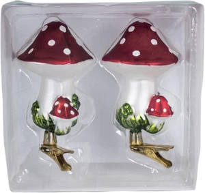 2 Pcs Christmas Mushroom Ornament Set Glass Clip-On, 4-Inch,Christmas Ornament, - Picture 1 of 8