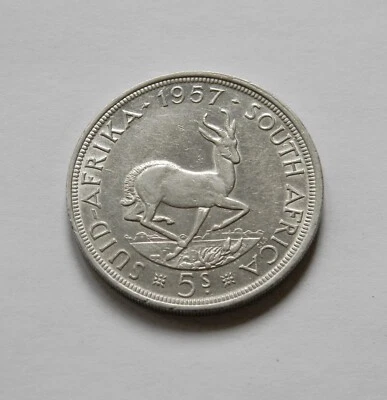 SÜDAFRIKA: 5 Shilings 1957 "SPRINGBOCK", KM 52, sehr schön - Bild 1 von 2