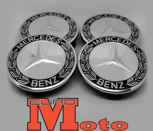 4x Mercedes Benz Alloy Wheel Centre Caps 75mm Badges Black Hub Emblem - Fits All - Picture 1 of 1